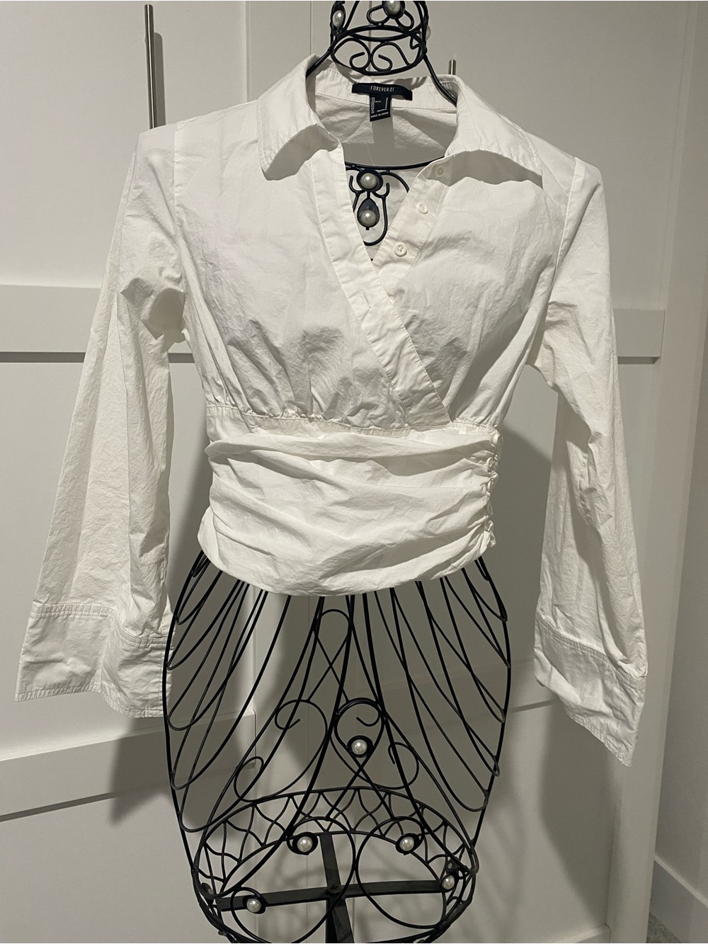 Forever 21 White Wrap-Style Button Down Shirt